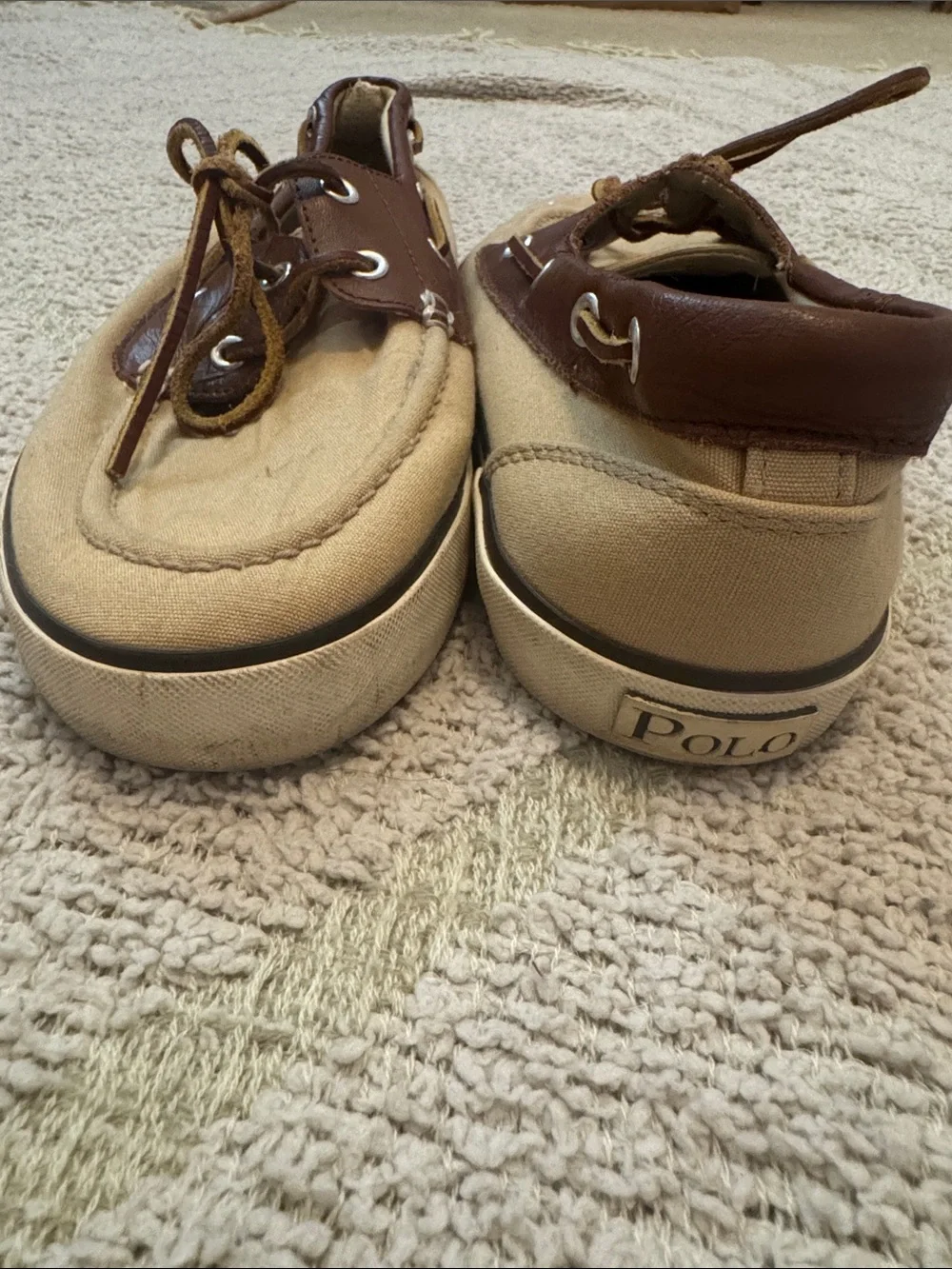 Polo Ralph Lauren Boat Shoes Canvas Leather Tan Men’s Size 9.5 Casual Deck